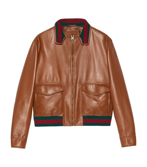 gucci mens leather bomber jacket|cheap gucci leather jacket.